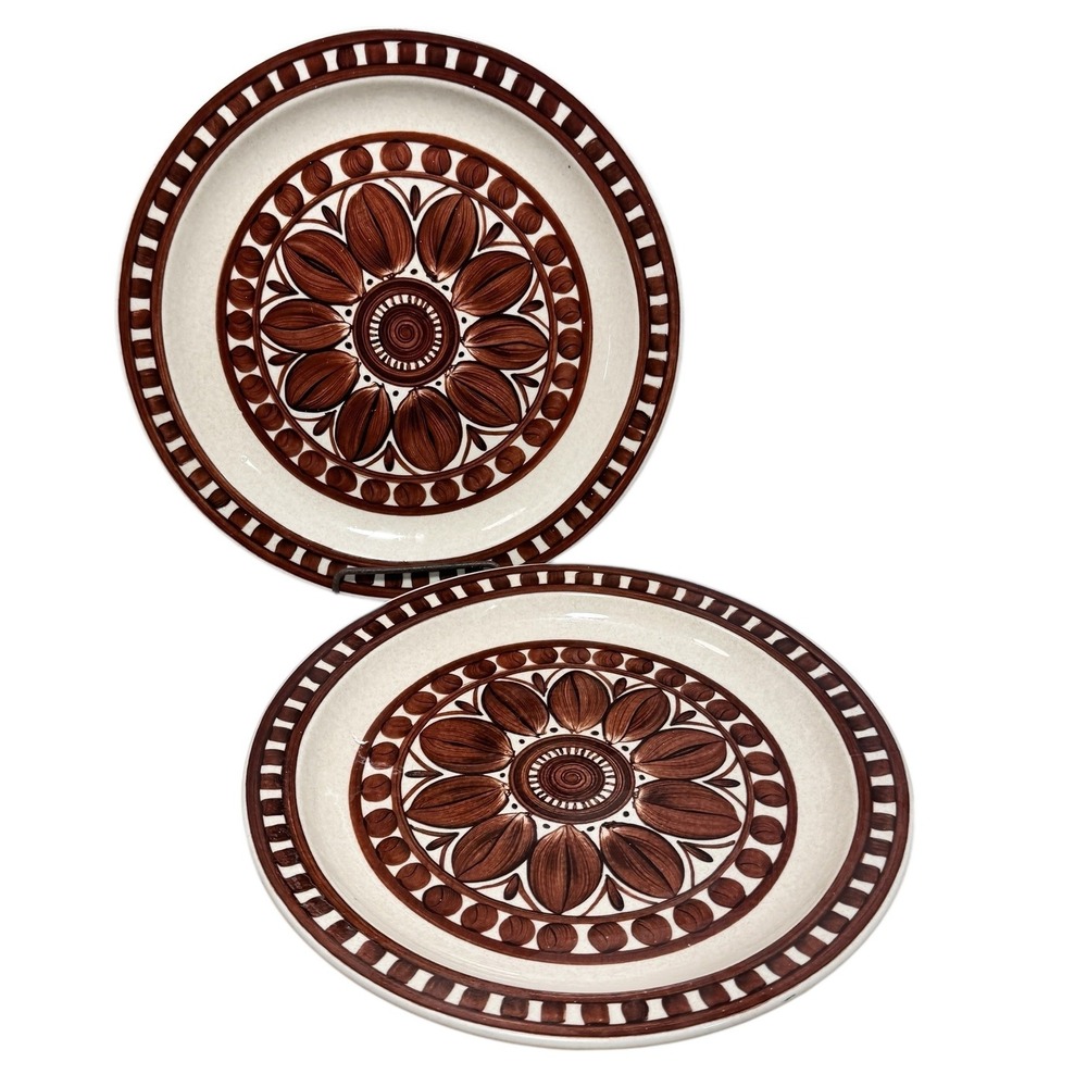 Midwinter Stonehenge Medallion Dinner Plates Jessie Tait England Brown 2 10"
